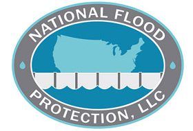 The logo for national flood protection llc has a map of the united states on it.