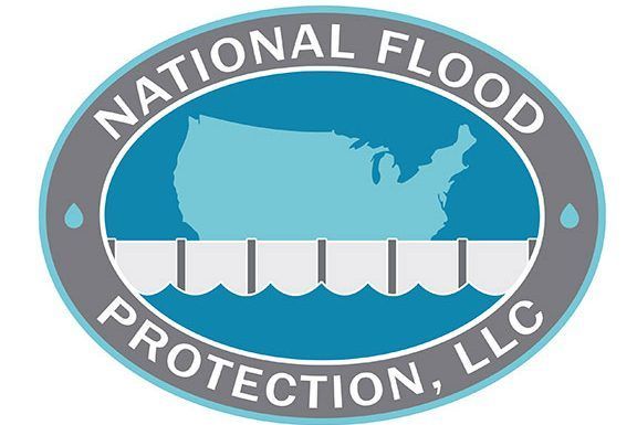 A logo for national flood protection llc with a map of the united states