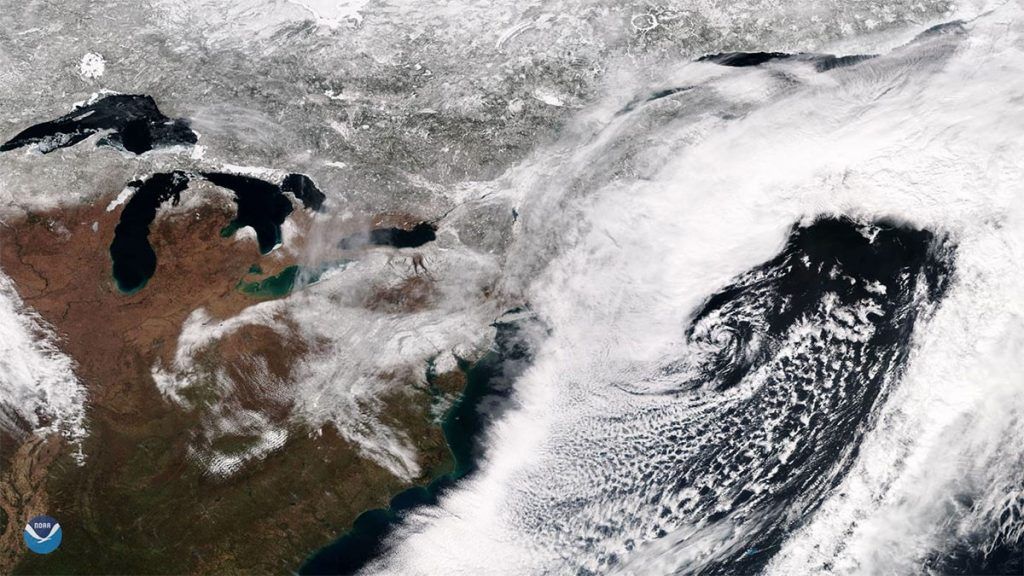 An aerial view of the united states covered in snow