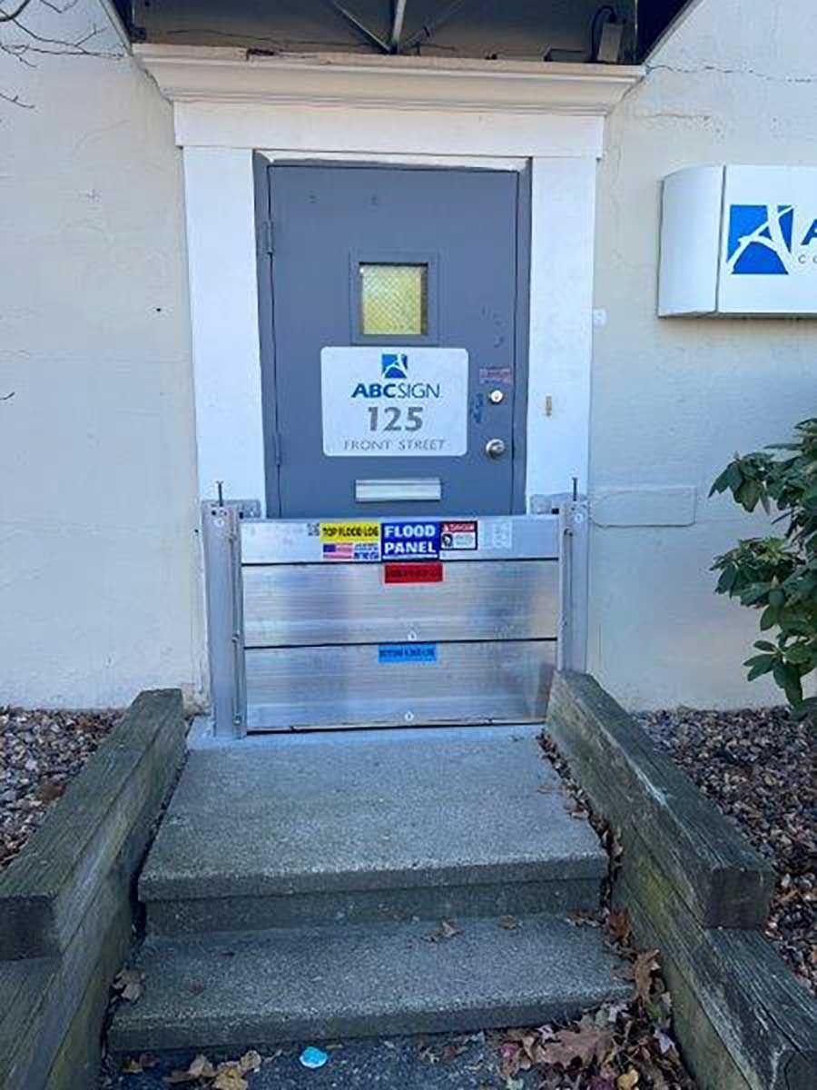 A door with a sign on it that says abc on it