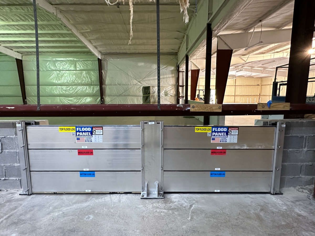 A flood barrier is sitting in the middle of a building.