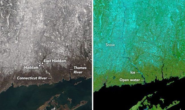 A black and white map of the united states and a green and blue map of the same area.