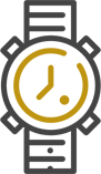 An icon of a watch with a clock on it.