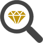 A magnifying glass with a diamond inside of it.