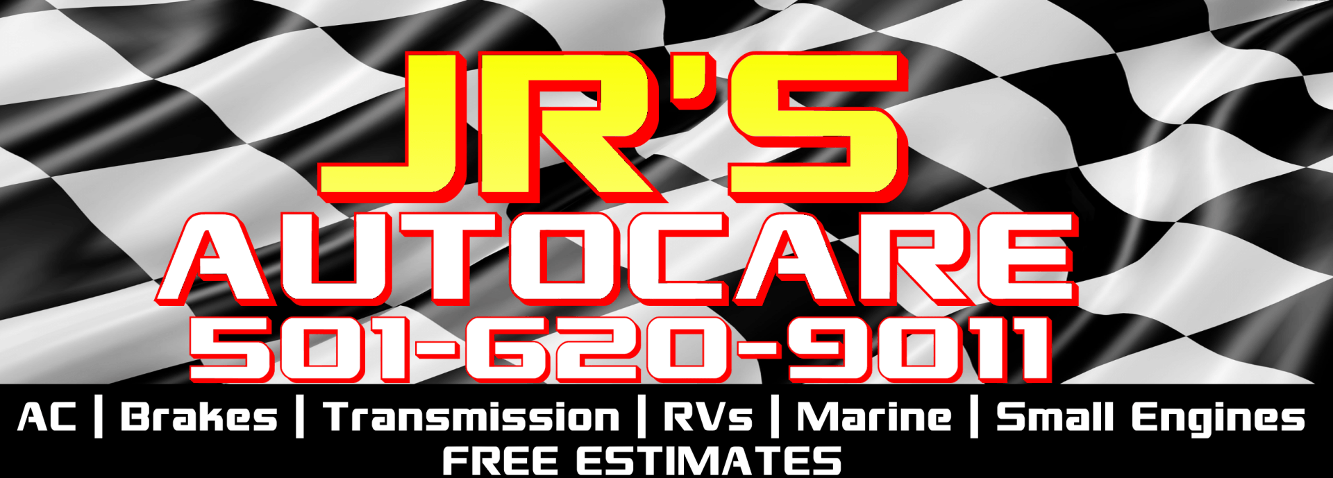 Jr 's autocare has a checkered flag in the background