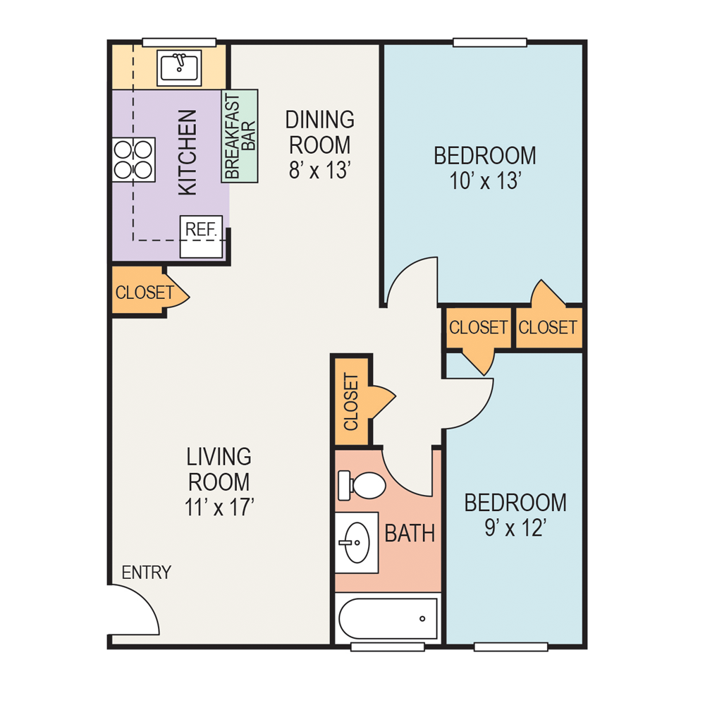 A floor plan of a house with a living room , dining room , bedroom and bathroom.