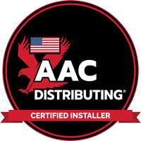 the logo for aac distributing is a certified installer .