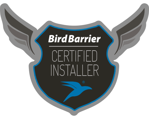 a bird barrier certified installer logo with a bird on it