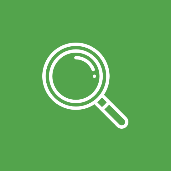 Une icône de loupe blanche sur fond vert.