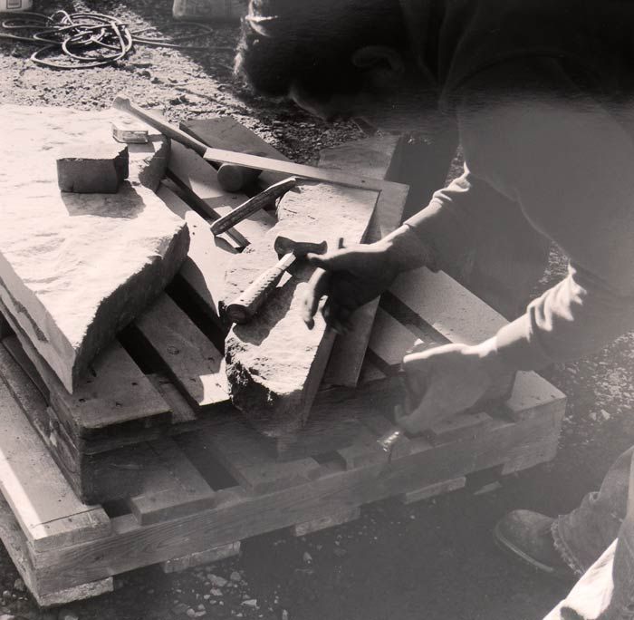 Photo of a stonework masonry contractor on a construction site in Pennsylvania.