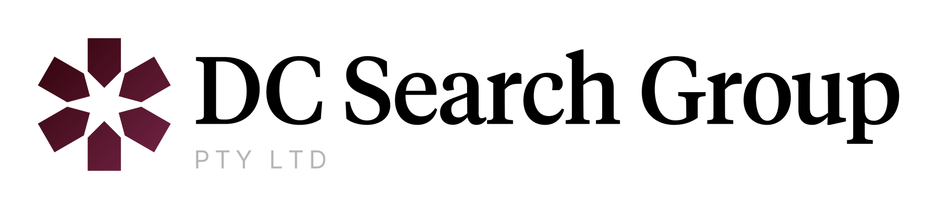 The DC Search Group Pty Ltd logo featuring a maroon six-pointed star icon beside the black text.