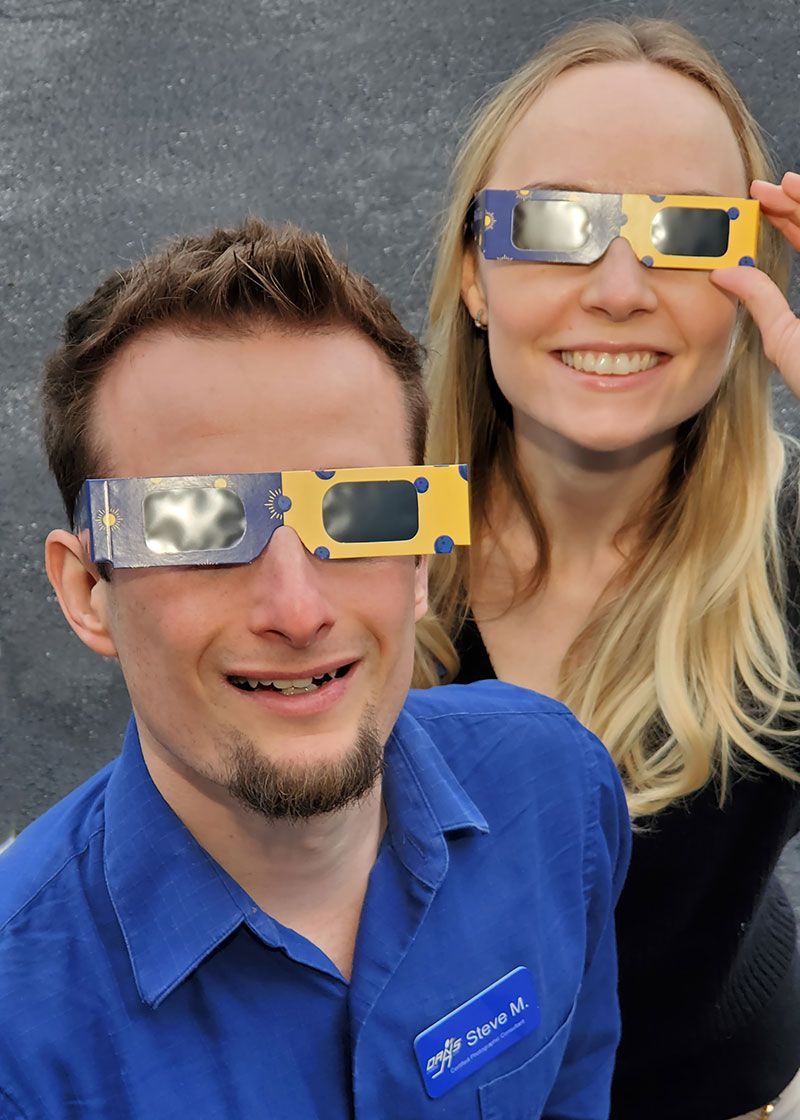 Steve and Val wearing eclipse glasses