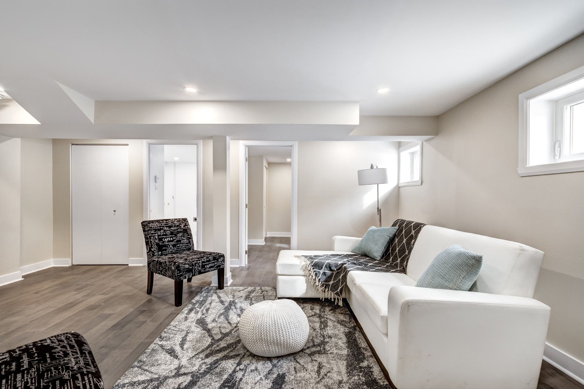 A modern basement living room