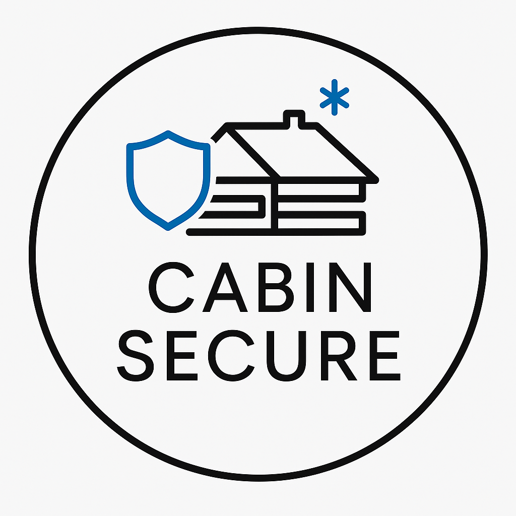 Cabin Secure logo: cabin and shield icon in blue, with text