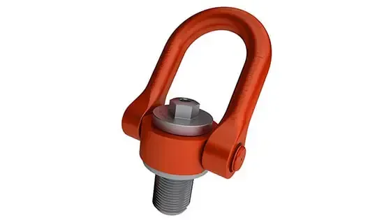 Anillo de elevación giratorio de color naranja con perno roscado.