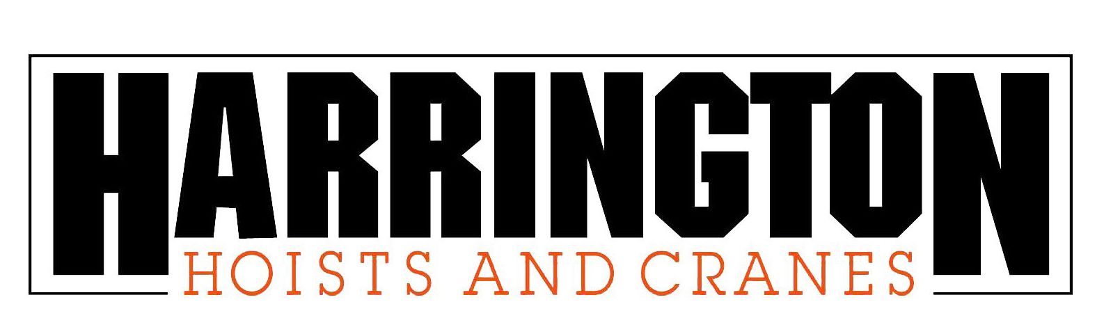 Logotipo de Harrington Hoists and Cranes en letras mayúsculas negras con borde blanco.