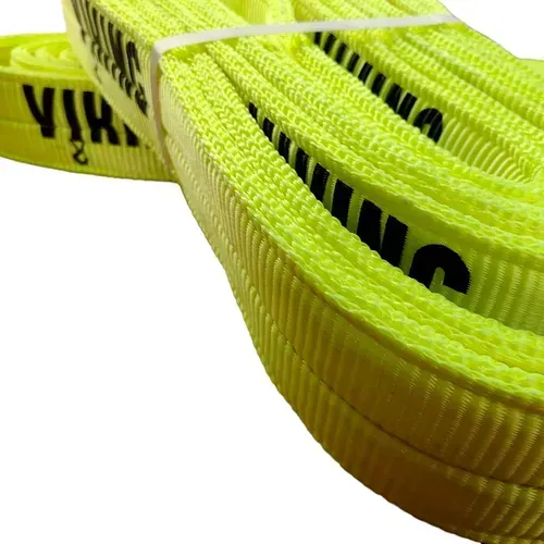 Correa de elevación de color amarillo brillante con texto negro