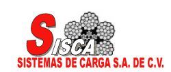 Logotipo para ISCA Sistemas De Carga SA De CV "S" roja, texto "ISCA" sobre un grupo de cables metálicos agrupados y texto rojo en la parte inferior.