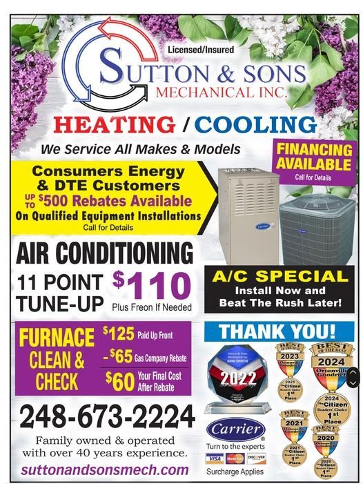 Special Flyer — Waterford Township, MI — Sutton & Son's Mechanical