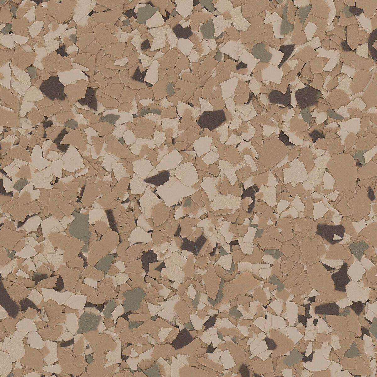 Floor with brown, tan, and gray speckled aggregate pattern.