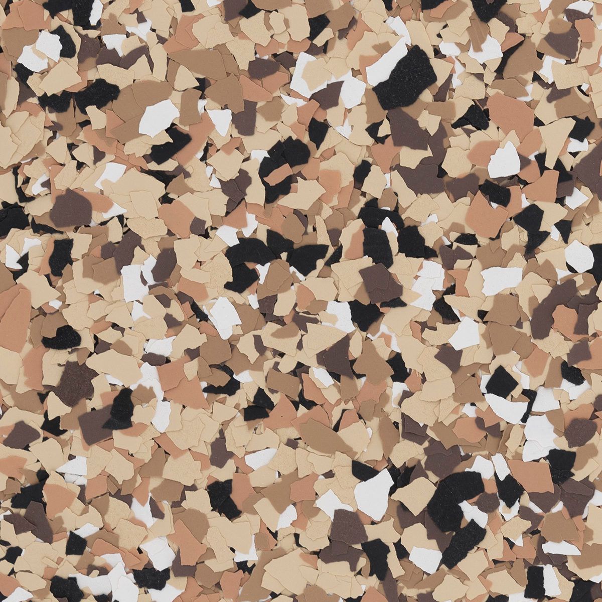 Brown, beige, and black speckled flooring.