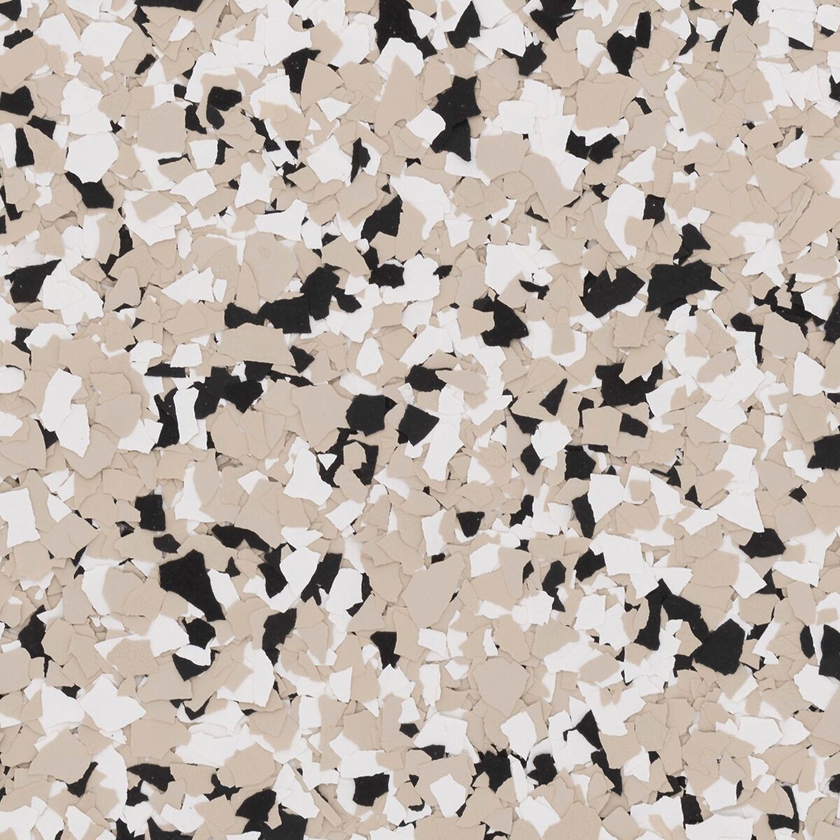 Floor with beige, black, and white speckled epoxy.