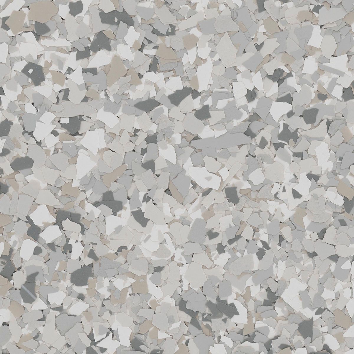 Gray, white, and tan speckled epoxy floor coating.