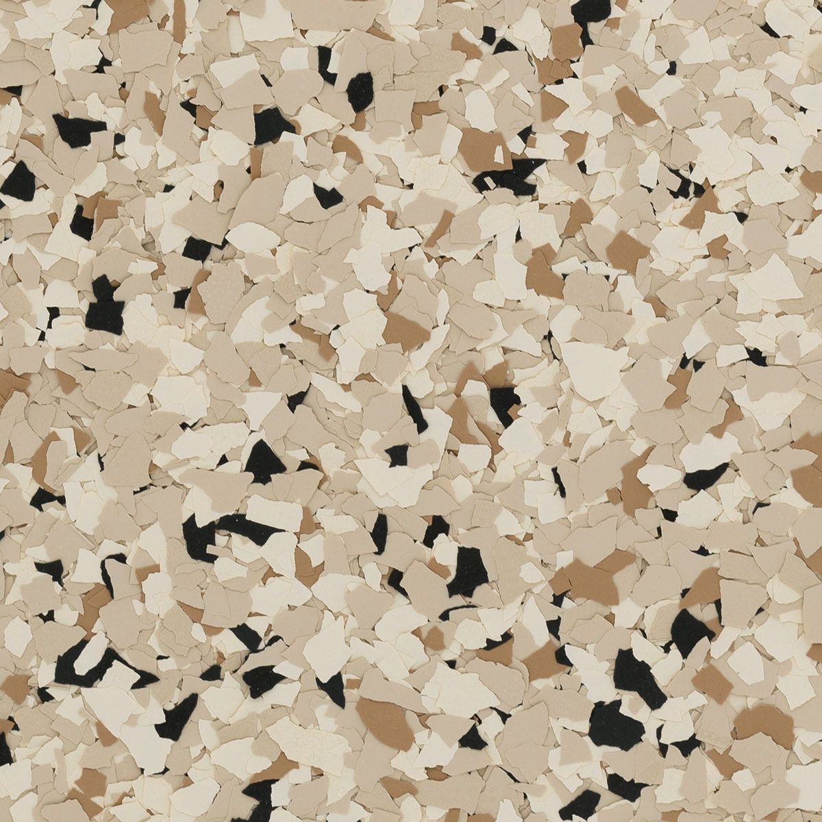 Tan, beige, brown, and black speckled flooring.