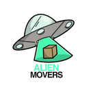 Alien Movers logo with UFO and moving box.