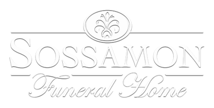 Logo for Sossamon Funeral Home, featuring the business name in elegant serif and script fonts with a decorative emblem.