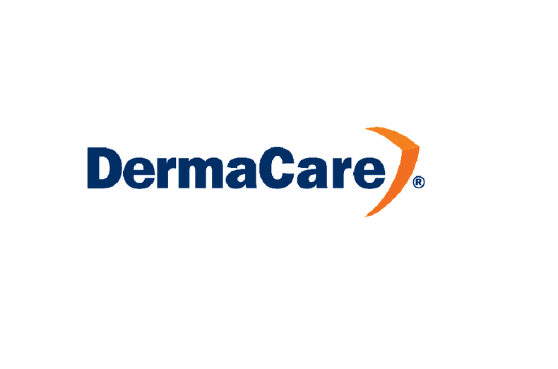 El logotipo de Dermacare es azul y naranja sobre un fondo blanco.
