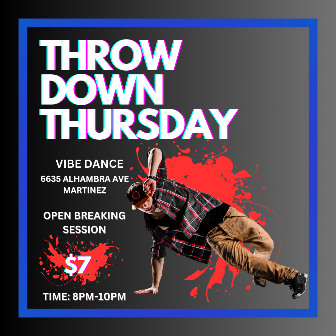 FEE $7 8PM-10PM Every Thursday is open practice so you can perfect your skills and vibe out with the dance community. Even if you have never touched the floor before or know how, just show up and our community of dancers will welcome you and give you some foundation moves to practice. This is an open practice to all bboys & bgirls, all levels welcome and ages. Come build and train with us.