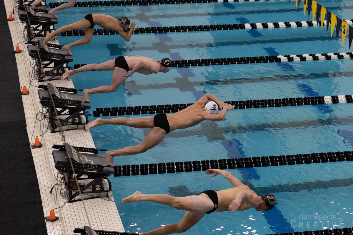 A group of men are swimming in a swimming pool