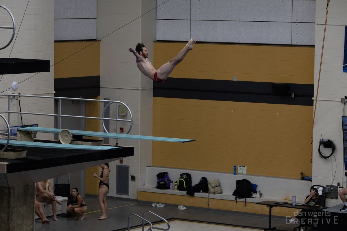 A man is diving off a diving board in a swimming pool
