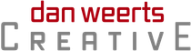 A red and white logo for dan weerts creative