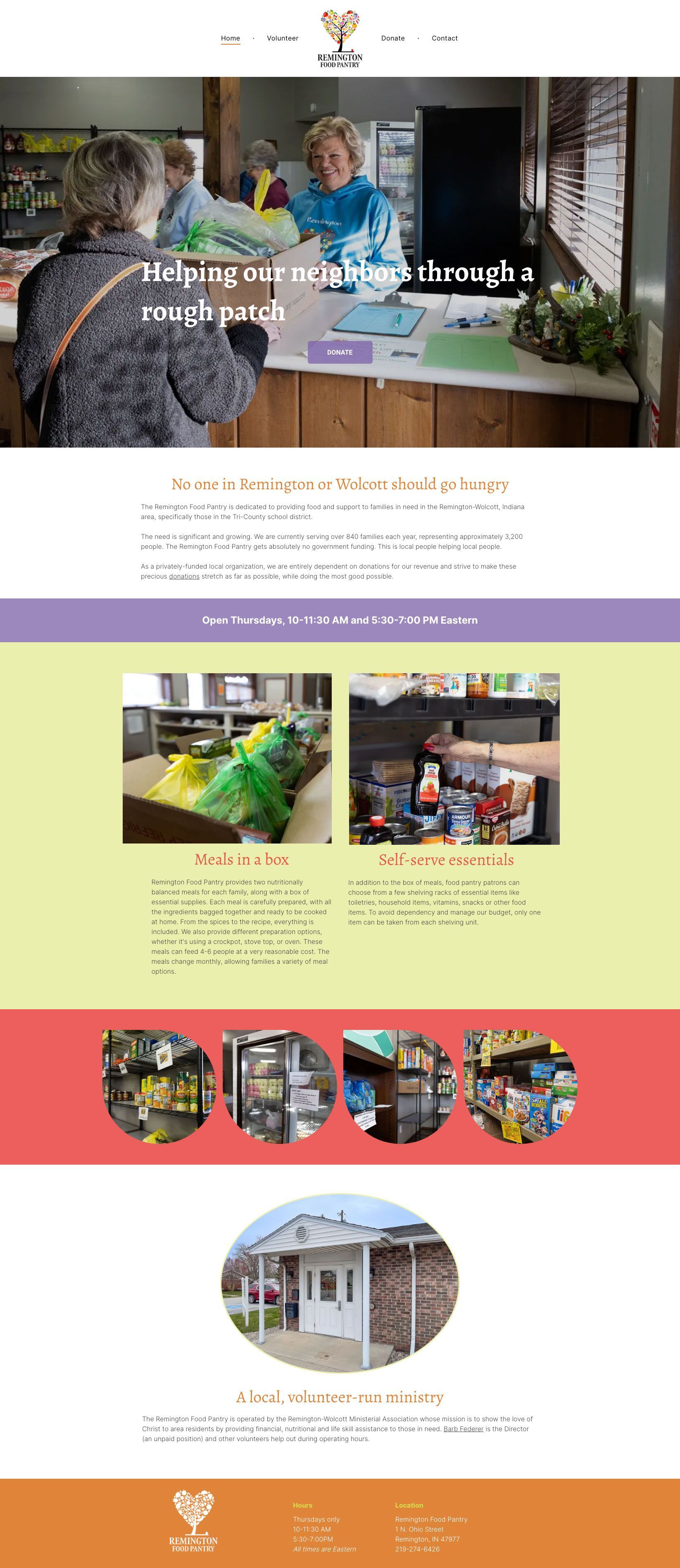 A screenshot of a website for Remington Food Pantry