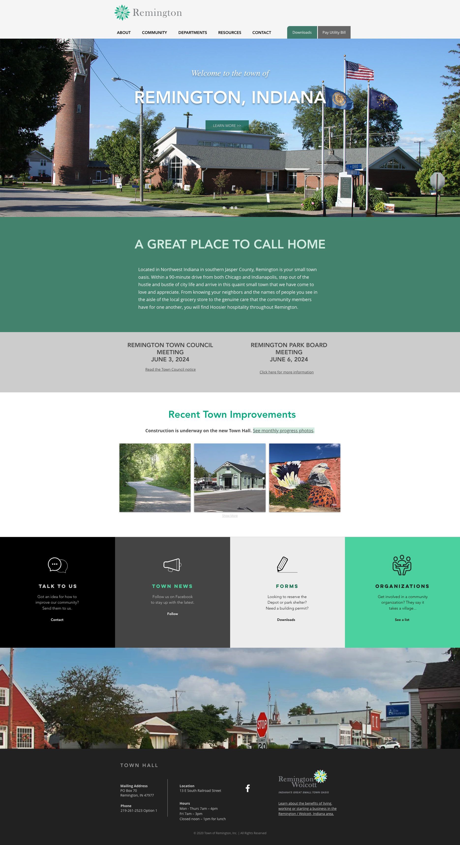 A screenshot of a website for Remington, a city in Indiana