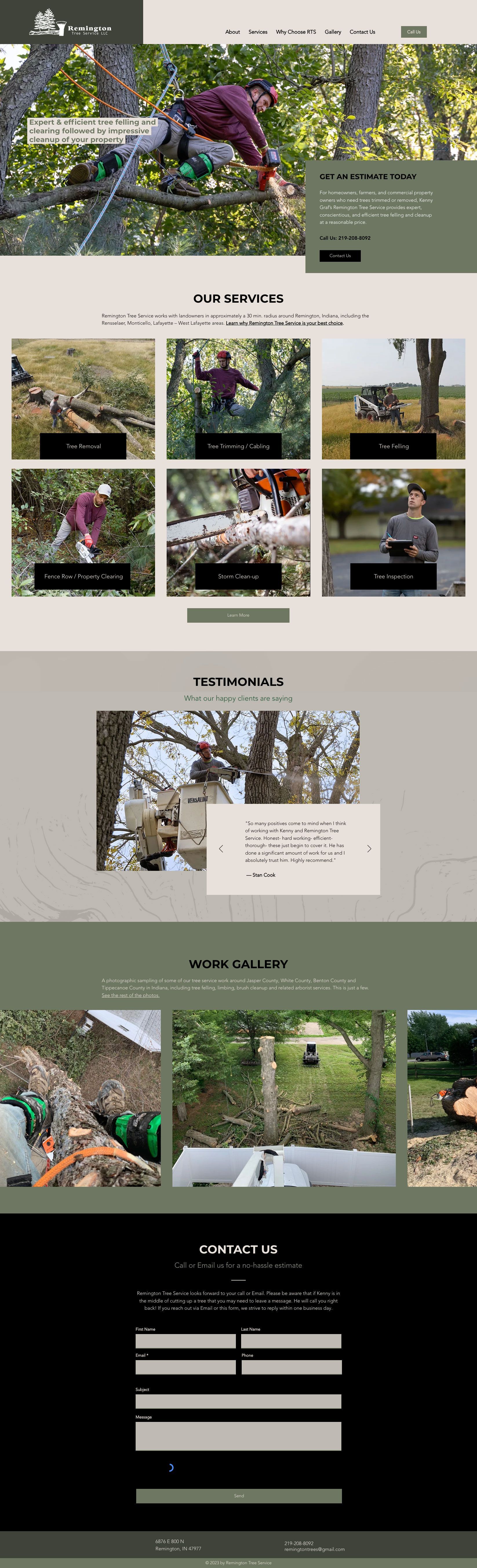 A screenshot of a website for Remington Tree Service