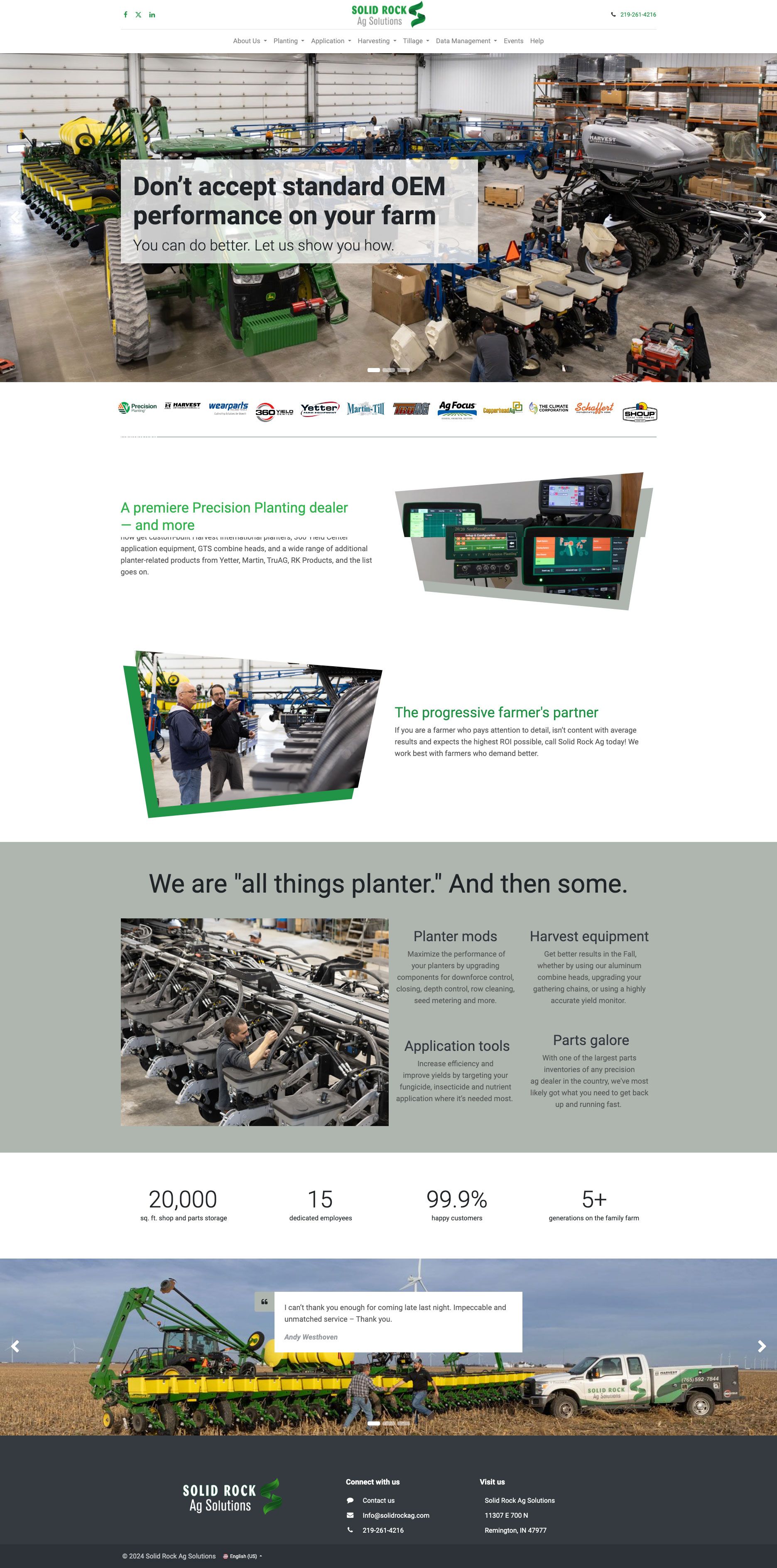 A screenshot of a website for a company called Solid Rock Ag Solutions.