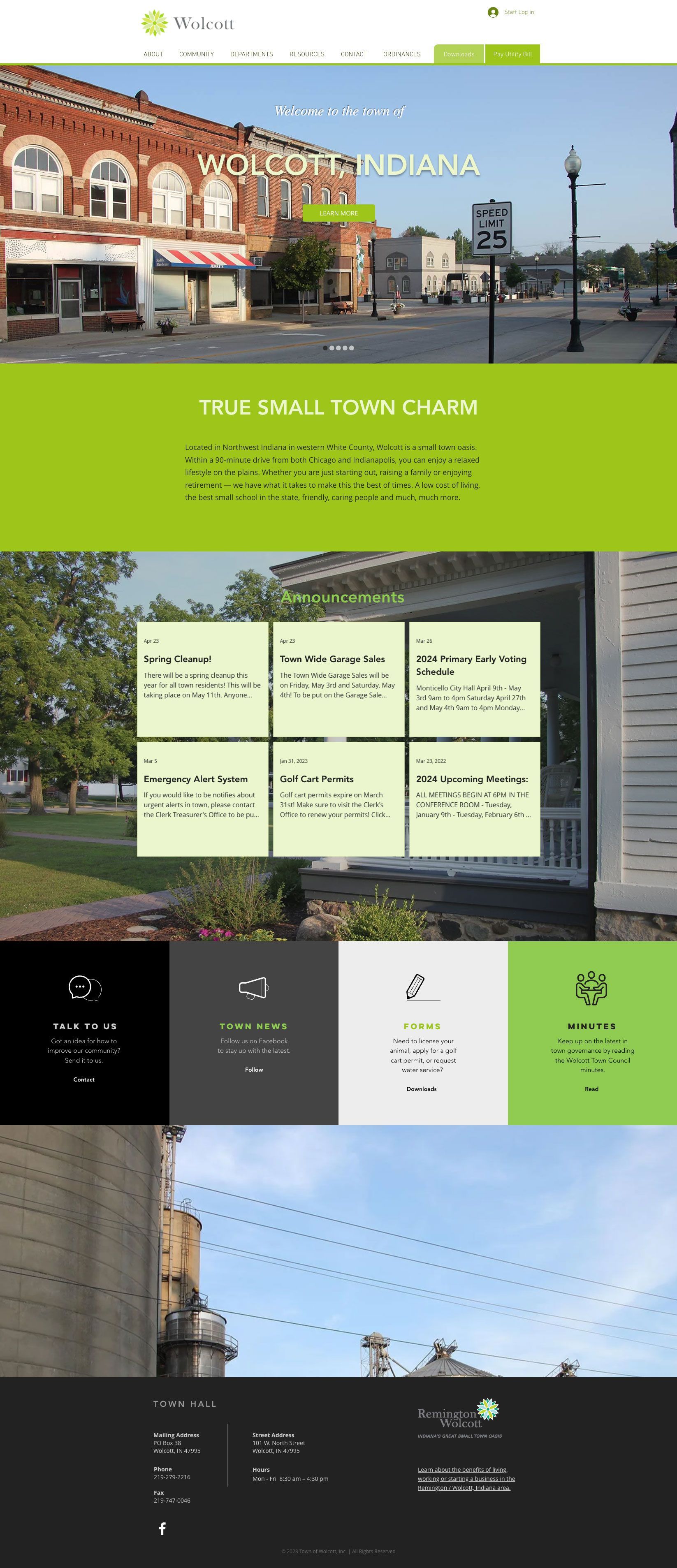 A screenshot of a website for Wolcott, Indiana