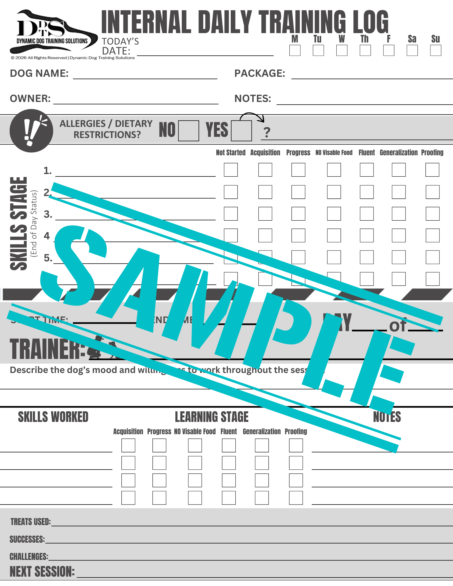 Internal Training Log -Single Session (Fillable PDF)