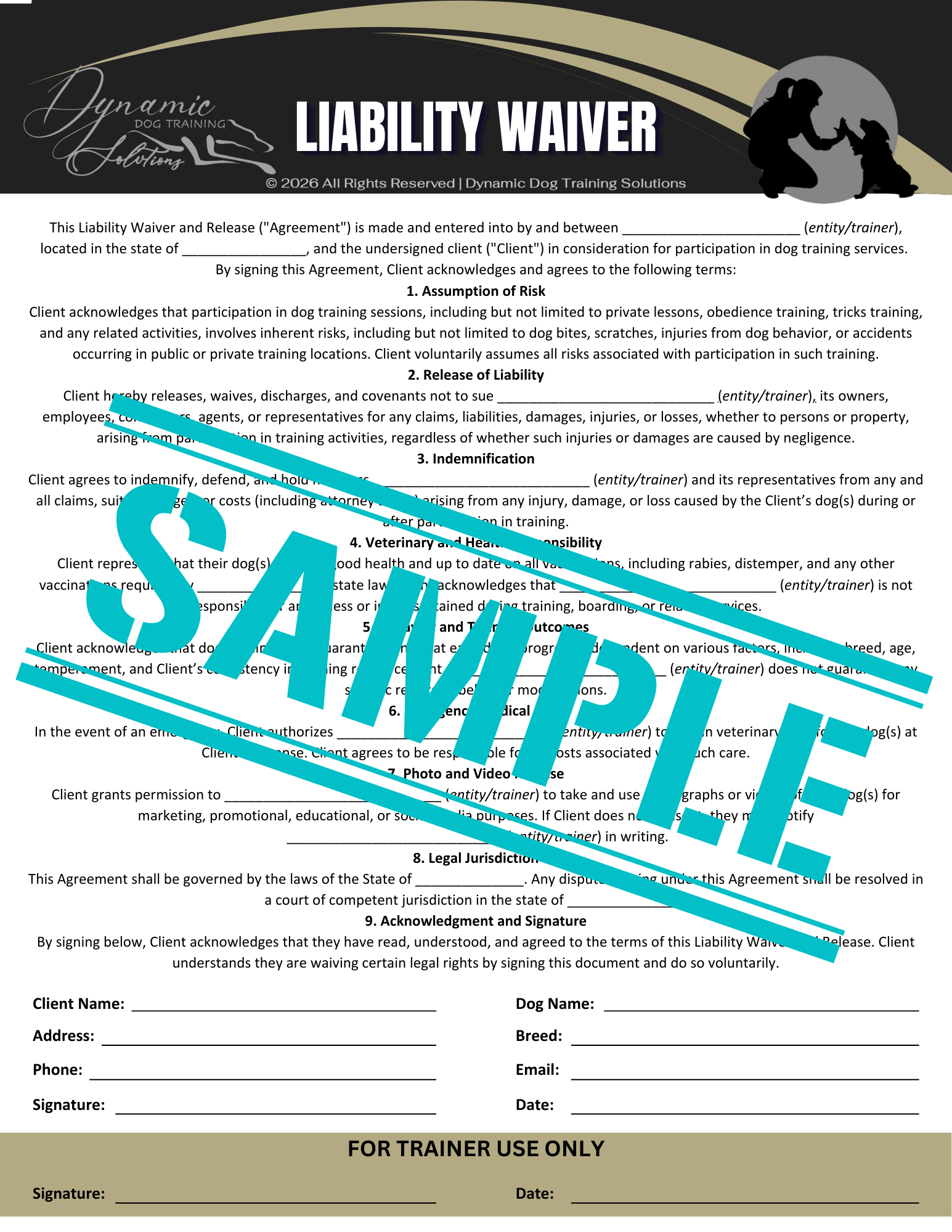 Liability Waiver (Fillable PDF)
