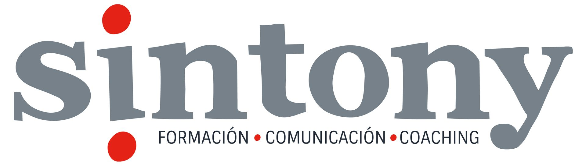 Logo of "sintony" in gray text with two red dots, "FORMACI&Oacute;N &bull; COMUNICACI&Oacute;N &bull; COACHING" below.
