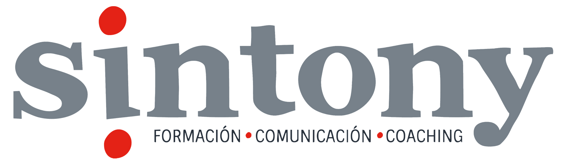 Logo of "sintony" in gray text with two red dots, "FORMACI&Oacute;N &bull; COMUNICACI&Oacute;N &bull; COACHING" below.