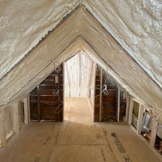 The attic is insulated with spray foam and has a vaulted ceiling.
