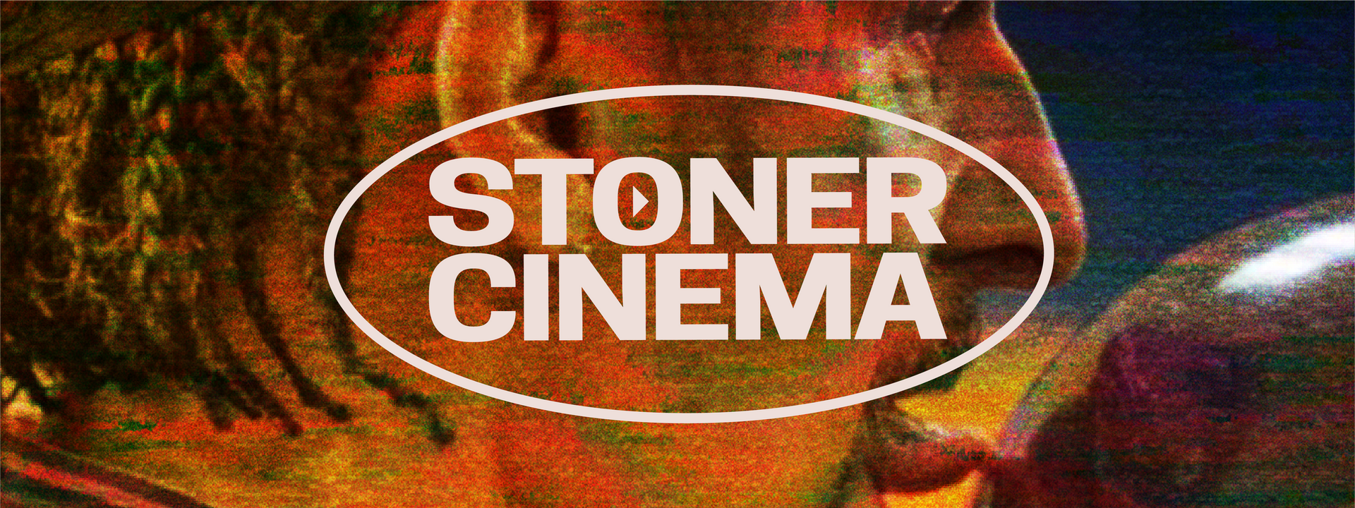 A poster for stoner cinema with a close up of a person 's face.