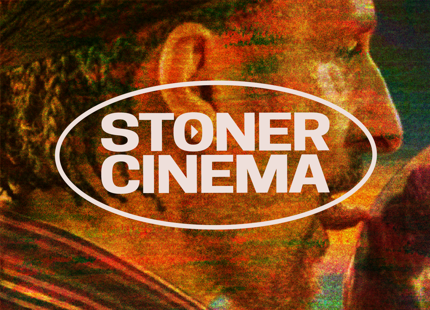 a poster for stoner cinema shows a man in a striped shirt