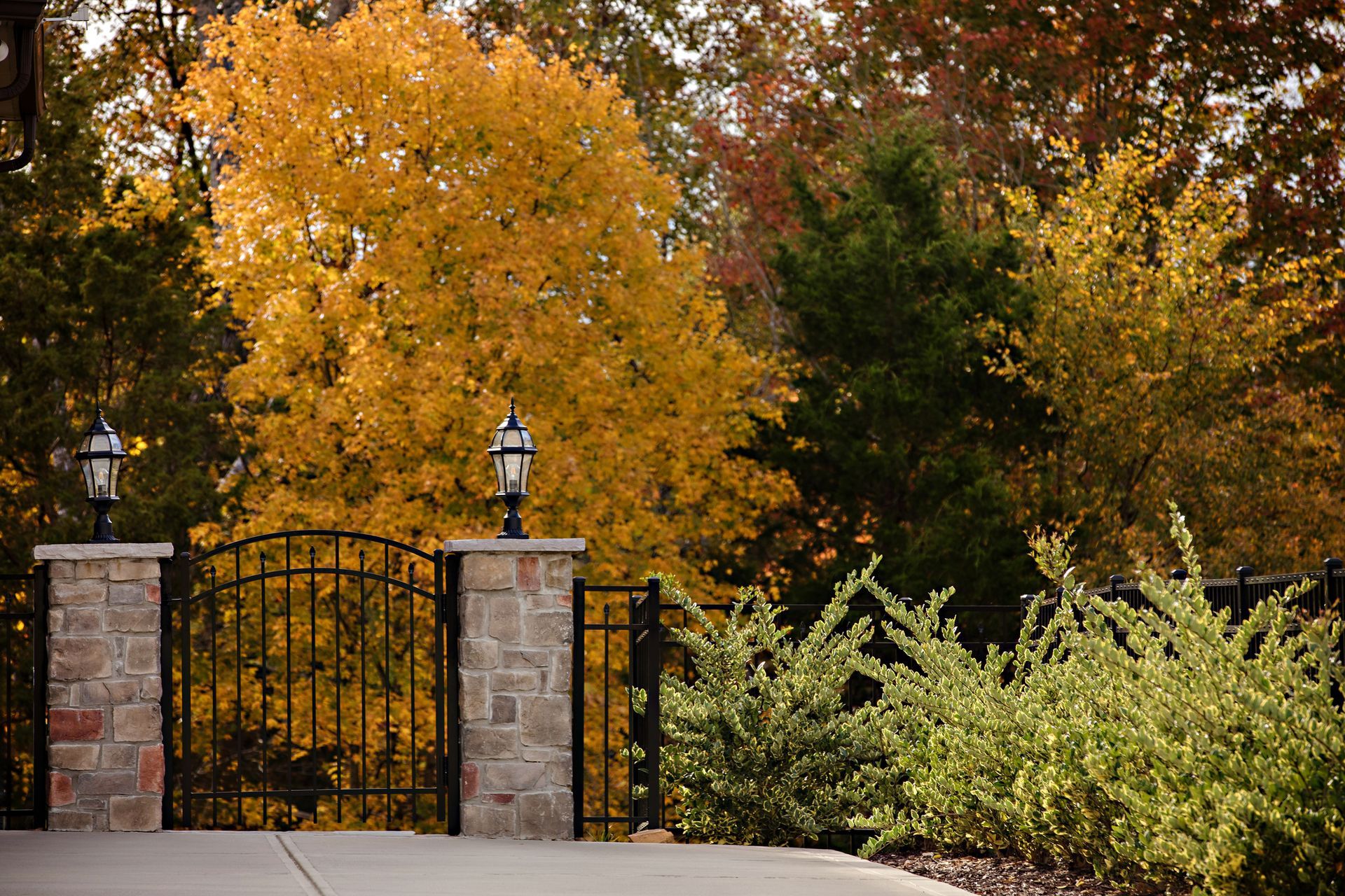 A building with a lot of columns and a door