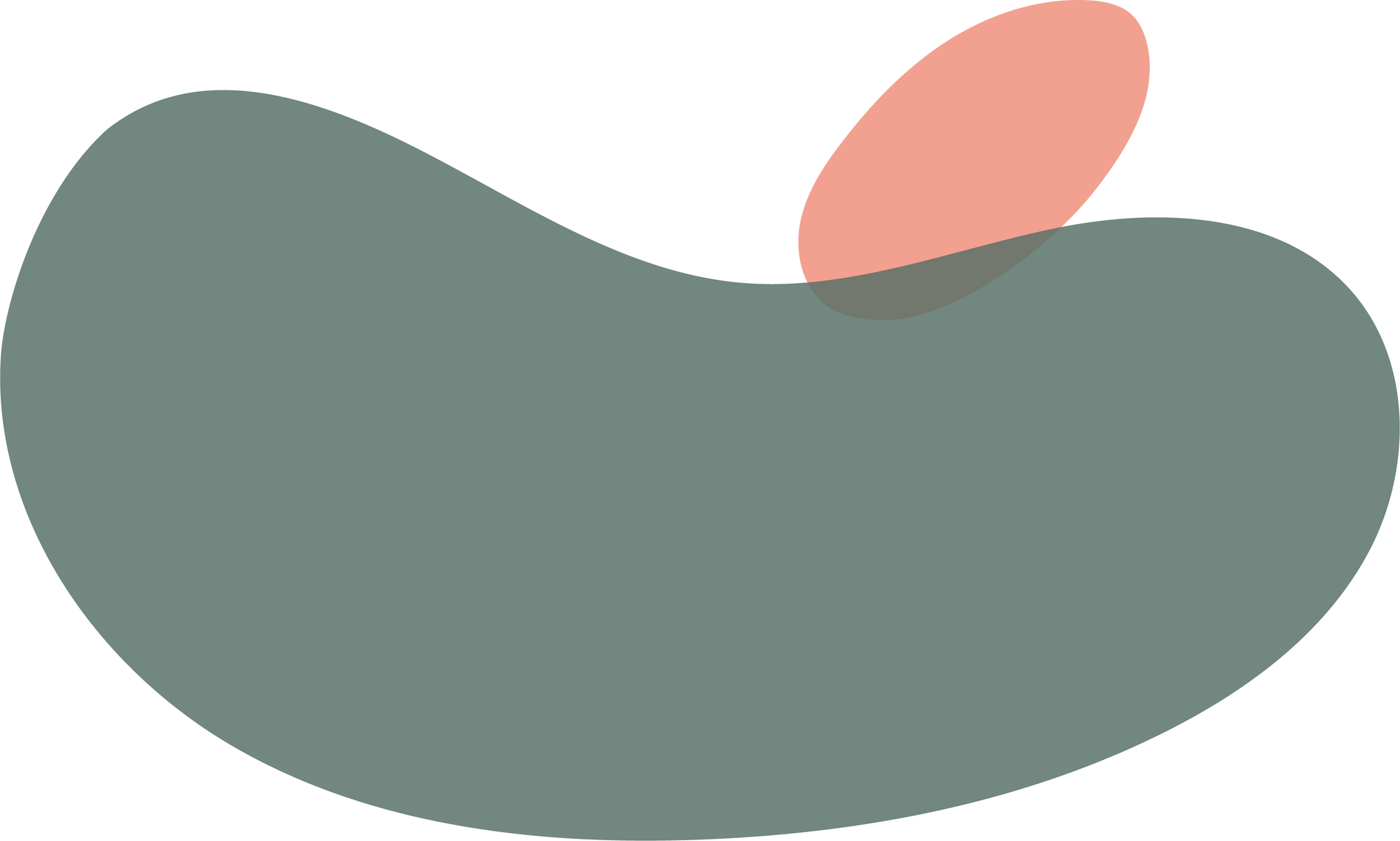 En stor, grå, bønneformet form med en liten, overlappende ferskenfarget oval øverst til høyre.