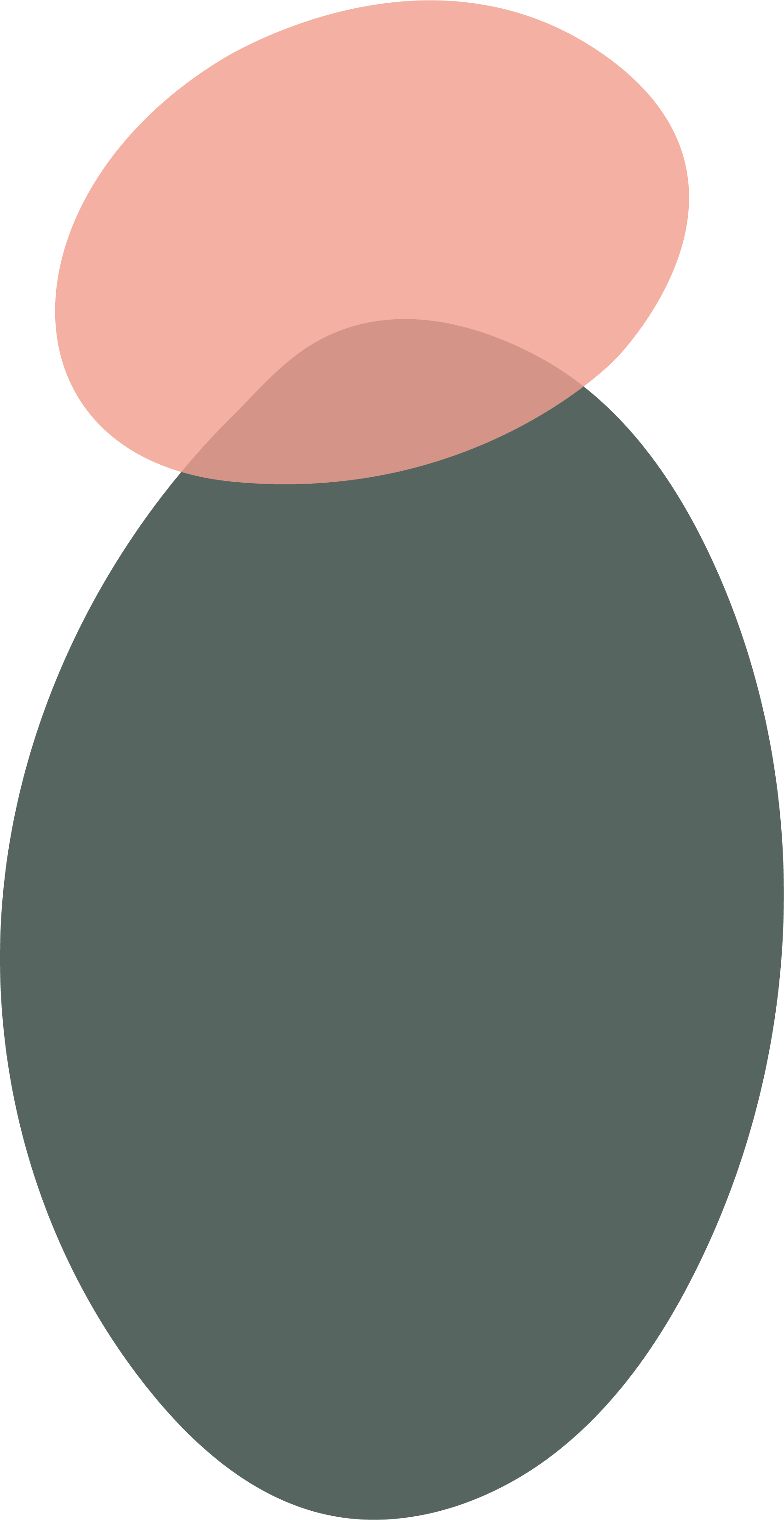 En stilisert grafikk som viser en liten, lyserosa oval som delvis overlapper en større, mørkegrå vertikal oval.